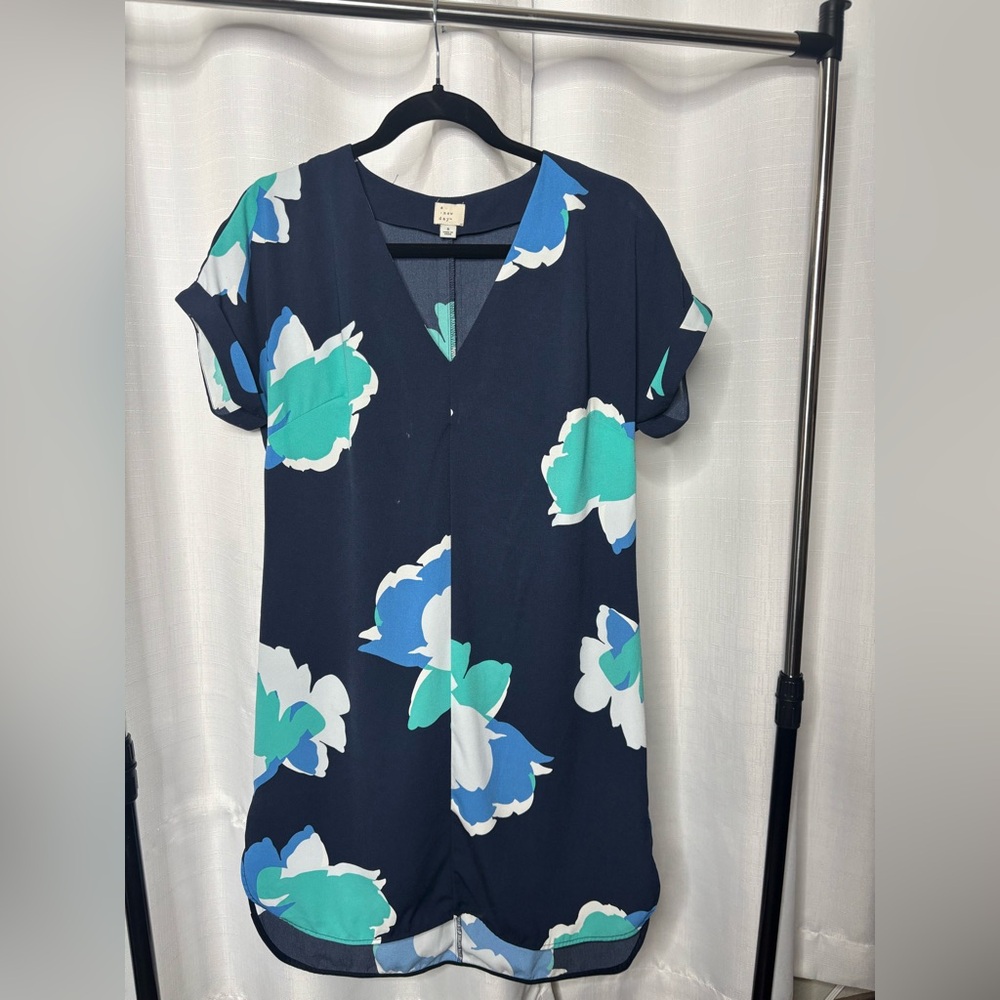 a new day Navy Blue and Teal Floral Midi Dress